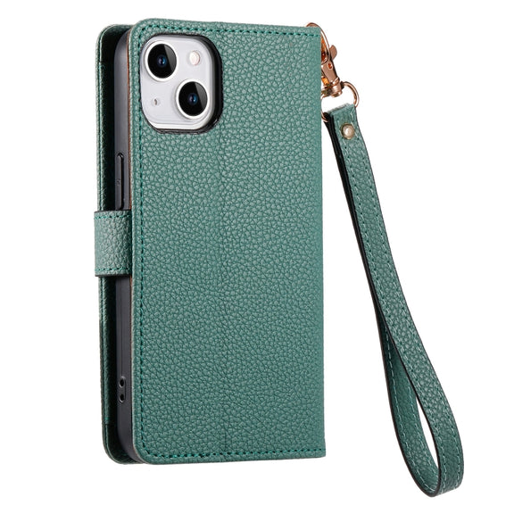 For iPhone 12 Pro Max Love Zipper Lanyard Leather Phone Case(Green)