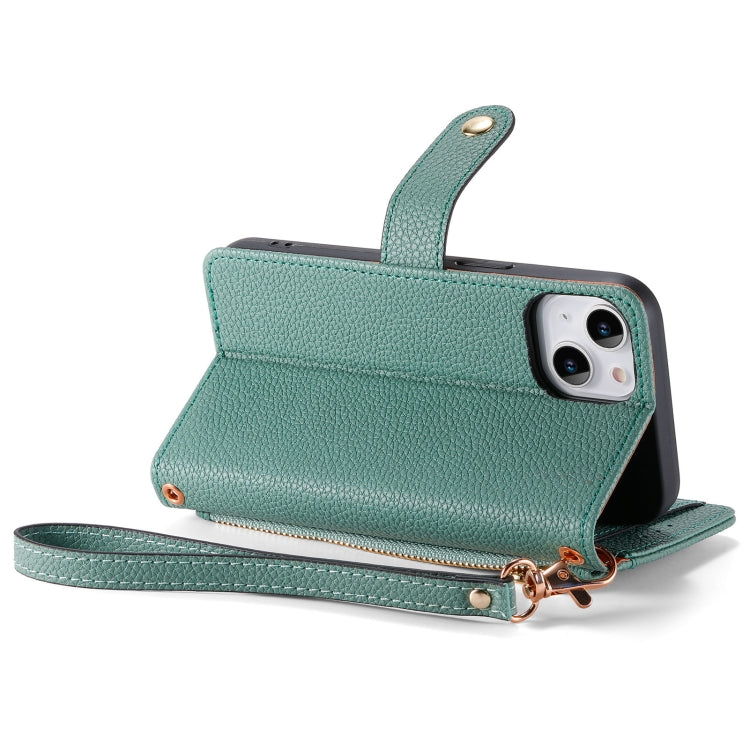 For iPhone 12 Pro Max Love Zipper Lanyard Leather Phone Case(Green)