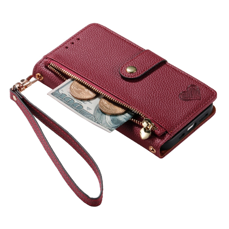 For iPhone 11 Love Zipper Lanyard Leather Phone Case(Red)