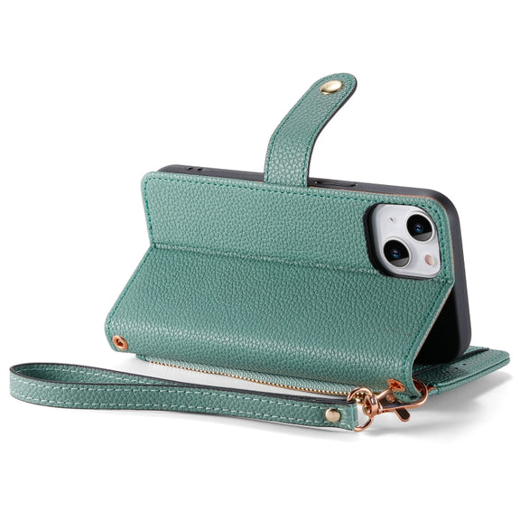 For iPhone 7 / 8 / SE 2022 Love Zipper Lanyard Leather Phone Case(Green)