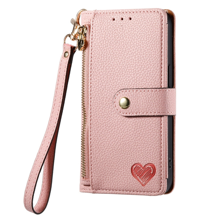 For iPhone 6 / 6s Love Zipper Lanyard Leather Phone Case(Pink)