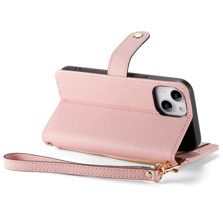 For iPhone 6 / 6s Love Zipper Lanyard Leather Phone Case(Pink)