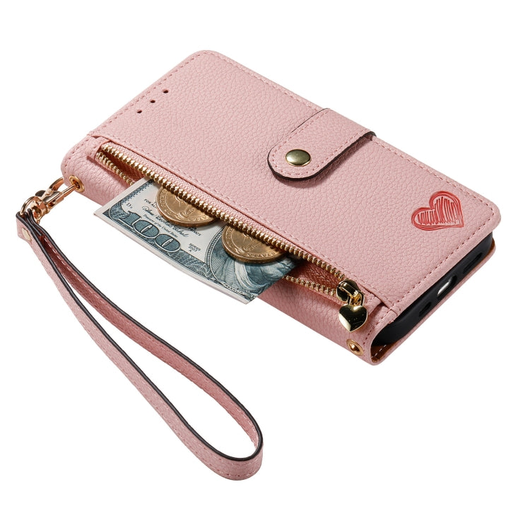 For iPhone 6 / 6s Love Zipper Lanyard Leather Phone Case(Pink)