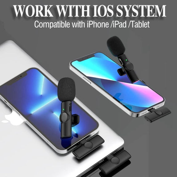 Bluetooth  Mini Microphone Wireless Lavalier Noise Reduction Microphone for iPhone / iPad, with 8 Pin Receiver & Dual Microphones