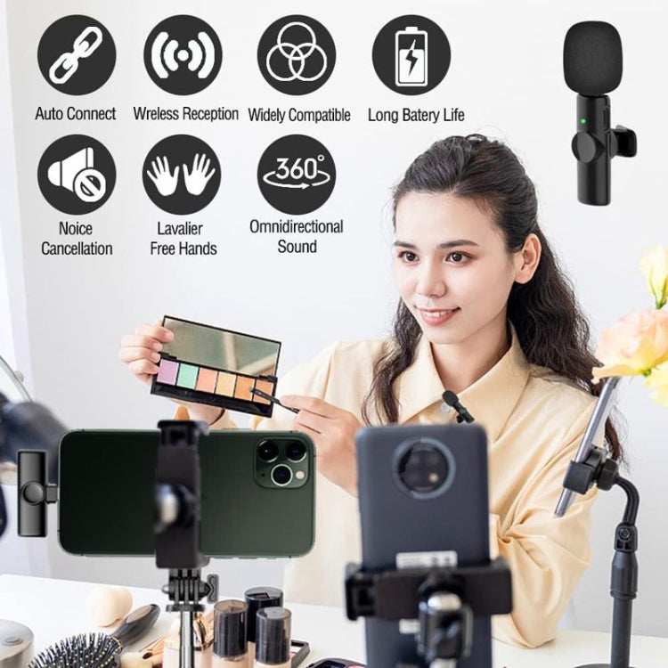 Bluetooth  Mini Microphone Wireless Lavalier Noise Reduction Microphone for iPhone / iPad, with 8 Pin Receiver & Dual Microphones