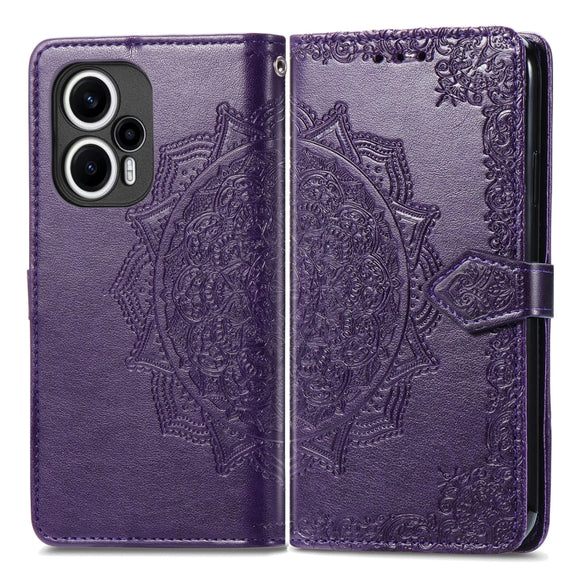 For Xiaomi Poco F5 Mandala Flower Embossed Leather Phone Case(Purple)