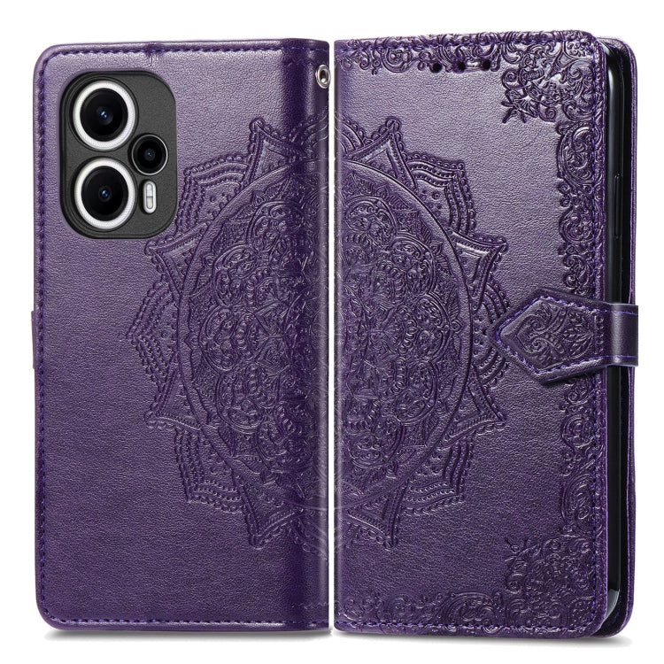 For Xiaomi Poco F5 Mandala Flower Embossed Leather Phone Case(Purple)