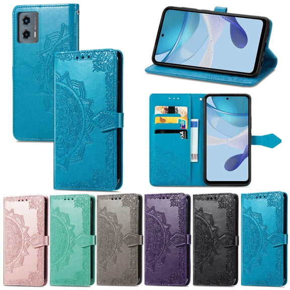 For Motorola Moto G 5G 2023 Mandala Flower Embossed Leather Phone Case(Blue)