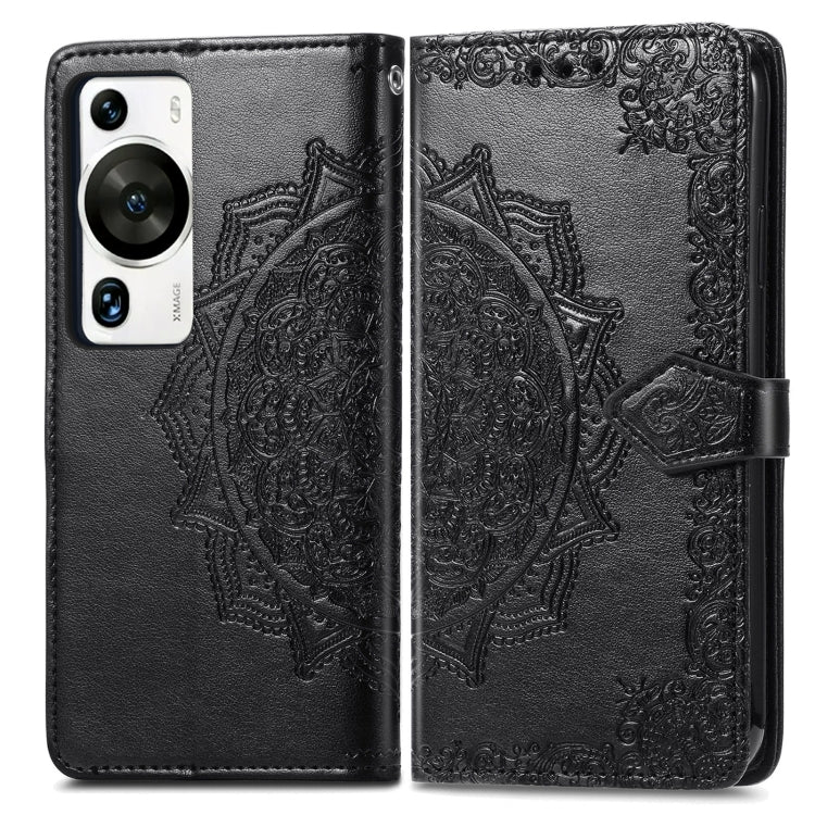 For Huawei P60 Pro Mandala Flower Embossed Leather Phone Case(Black)
