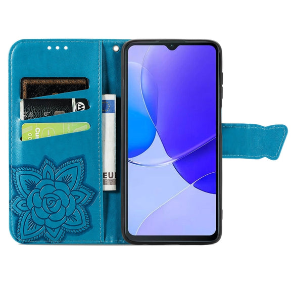 For Huawei Enjoy 60X Butterfly Love Flower Embossed Leather Phone Case(Blue)