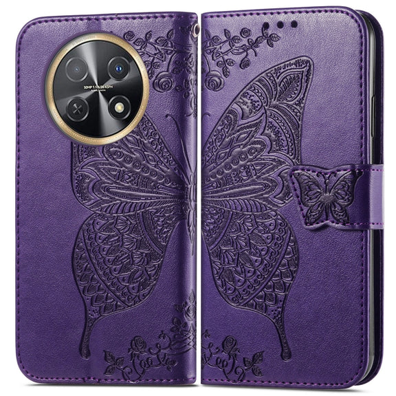 For Huawei Nova Y91 Butterfly Love Flower Embossed Leather Phone Case(Dark Purple)
