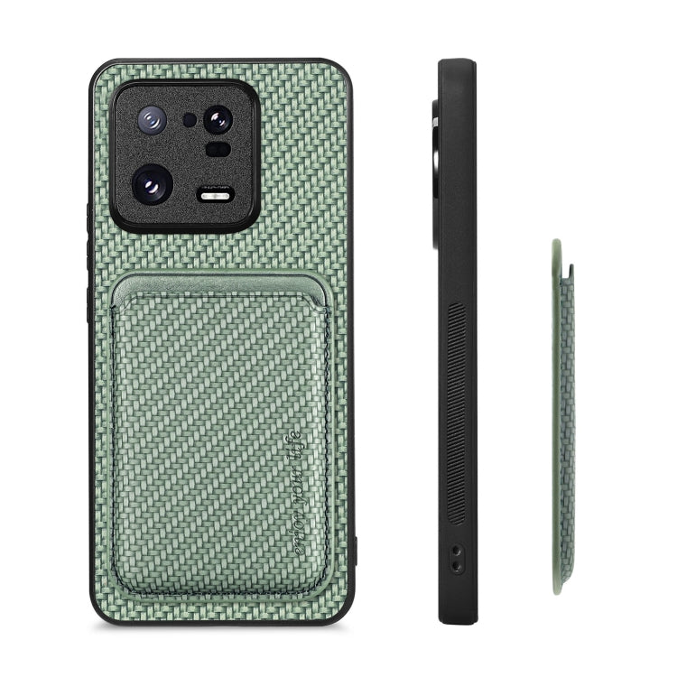For Xiaomi 13 Pro Carbon Fiber Leather Card Magnetic Phone Case(Green)