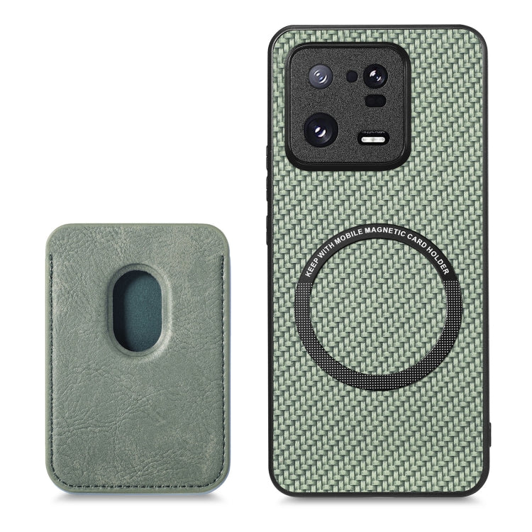 For Xiaomi 13 Pro Carbon Fiber Leather Card Magnetic Phone Case(Green)