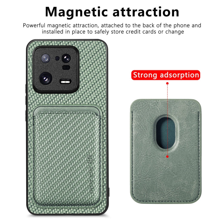 For Xiaomi 13 Pro Carbon Fiber Leather Card Magnetic Phone Case(Green)