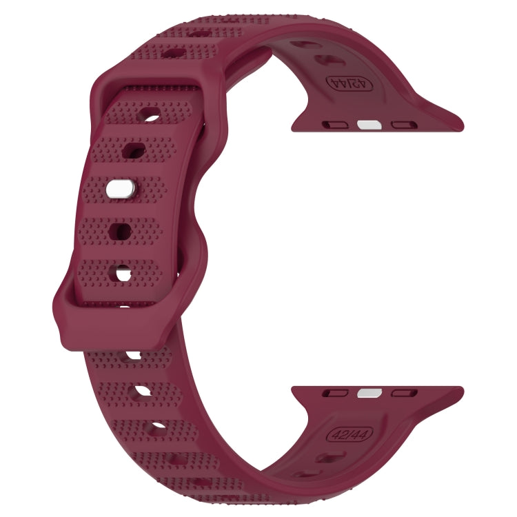 For Apple Watch 8 45mm Reverse Buckle Dot Texture Silicone Watch Band(Wine Red)