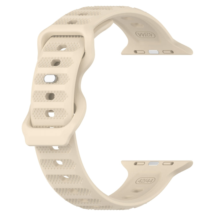 For Apple Watch 42mm Reverse Buckle Dot Texture Silicone Watch Band(Khaki)