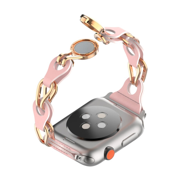For Apple Watch 2 38mm Hollow Leather Chain Magnetic Buckle Watch Band(Pink)