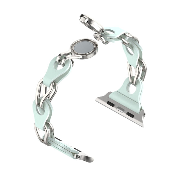 For Apple Watch 42mm Hollow Leather Chain Magnetic Buckle Watch Band(Blue)