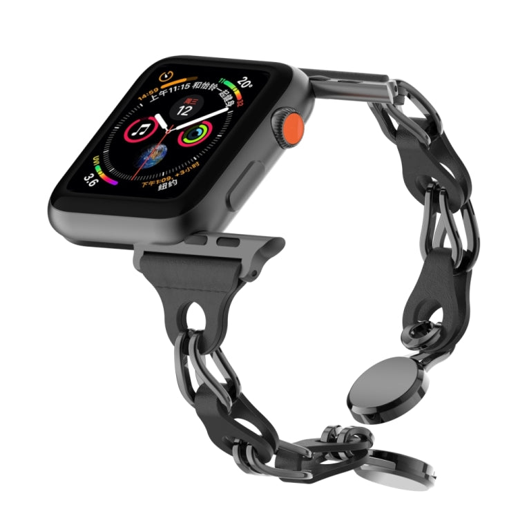 For Apple Watch 38mm Hollow Leather Chain Magnetic Buckle Watch Band(Black)