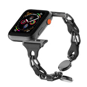 For Apple Watch 38mm Hollow Leather Chain Magnetic Buckle Watch Band(Black)