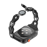 For Apple Watch 38mm Hollow Leather Chain Magnetic Buckle Watch Band(Black)