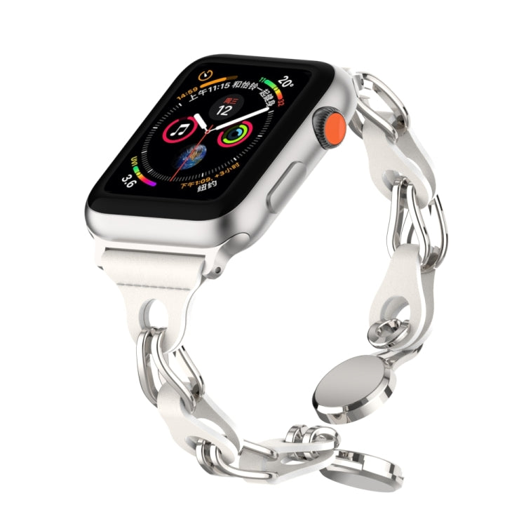 For Apple Watch 38mm Hollow Leather Chain Magnetic Buckle Watch Band(White)