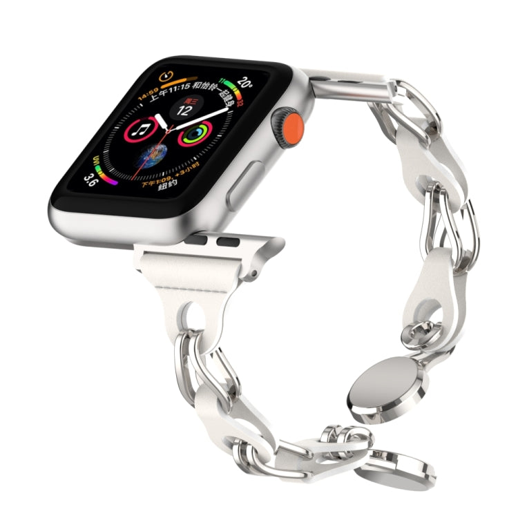 For Apple Watch 38mm Hollow Leather Chain Magnetic Buckle Watch Band(White)
