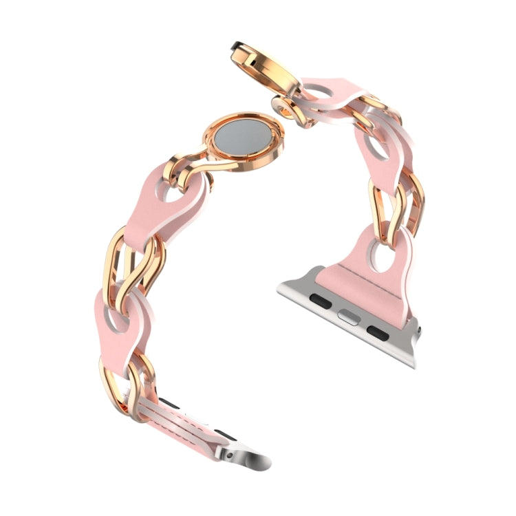 For Apple Watch 38mm Hollow Leather Chain Magnetic Buckle Watch Band(Pink)