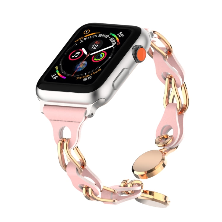 For Apple Watch 38mm Hollow Leather Chain Magnetic Buckle Watch Band(Pink)