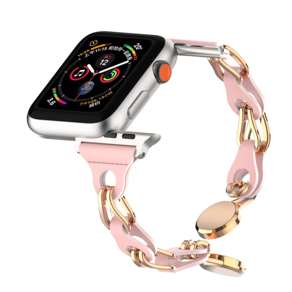 For Apple Watch 38mm Hollow Leather Chain Magnetic Buckle Watch Band(Pink)