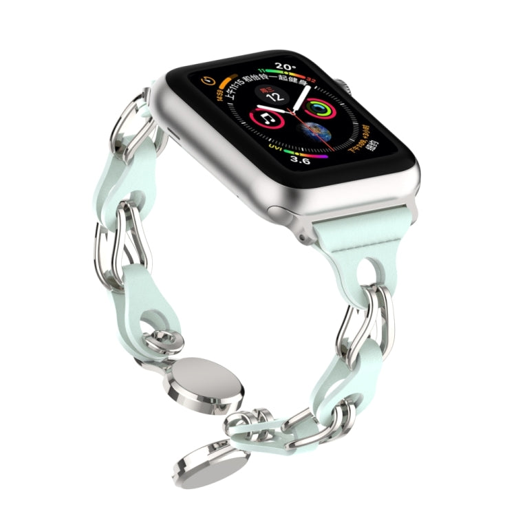 For Apple Watch 38mm Hollow Leather Chain Magnetic Buckle Watch Band(Blue)