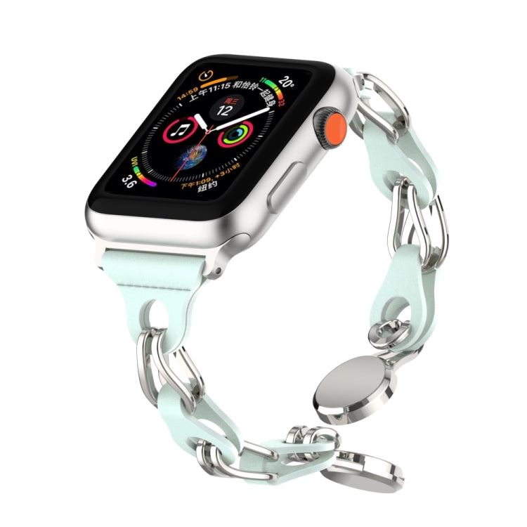 For Apple Watch 38mm Hollow Leather Chain Magnetic Buckle Watch Band(Blue)