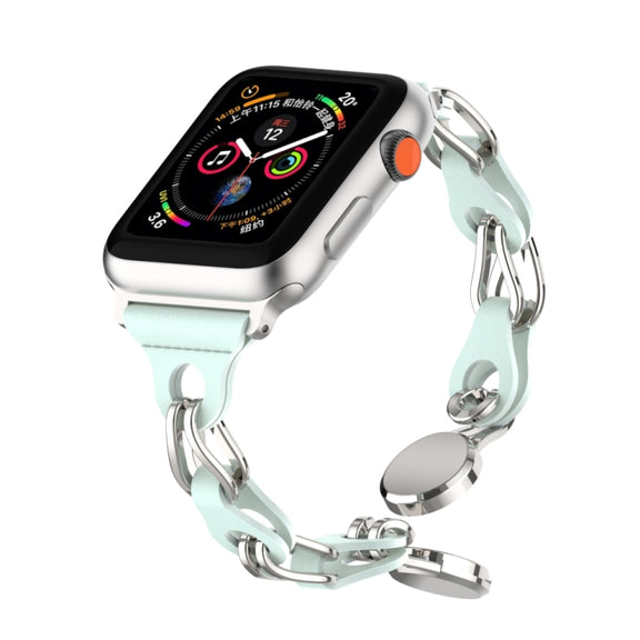For Apple Watch 38mm Hollow Leather Chain Magnetic Buckle Watch Band(Blue)