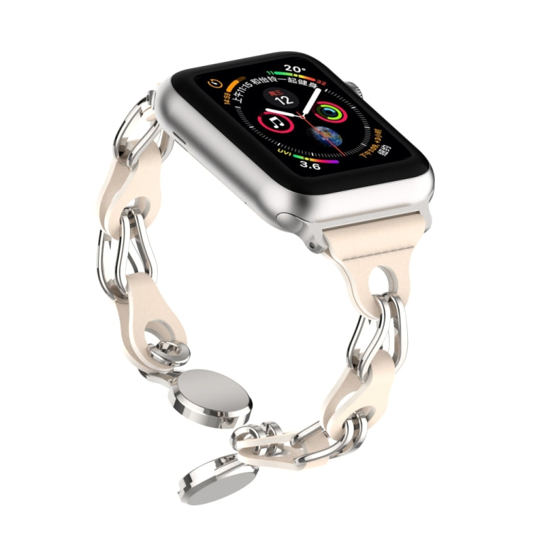 For Apple Watch 38mm Hollow Leather Chain Magnetic Buckle Watch Band(Starlight Color)