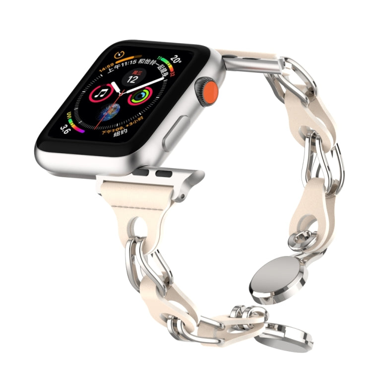 For Apple Watch 38mm Hollow Leather Chain Magnetic Buckle Watch Band(Starlight Color)
