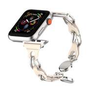 For Apple Watch 38mm Hollow Leather Chain Magnetic Buckle Watch Band(Starlight Color)