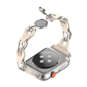For Apple Watch 38mm Hollow Leather Chain Magnetic Buckle Watch Band(Starlight Color)
