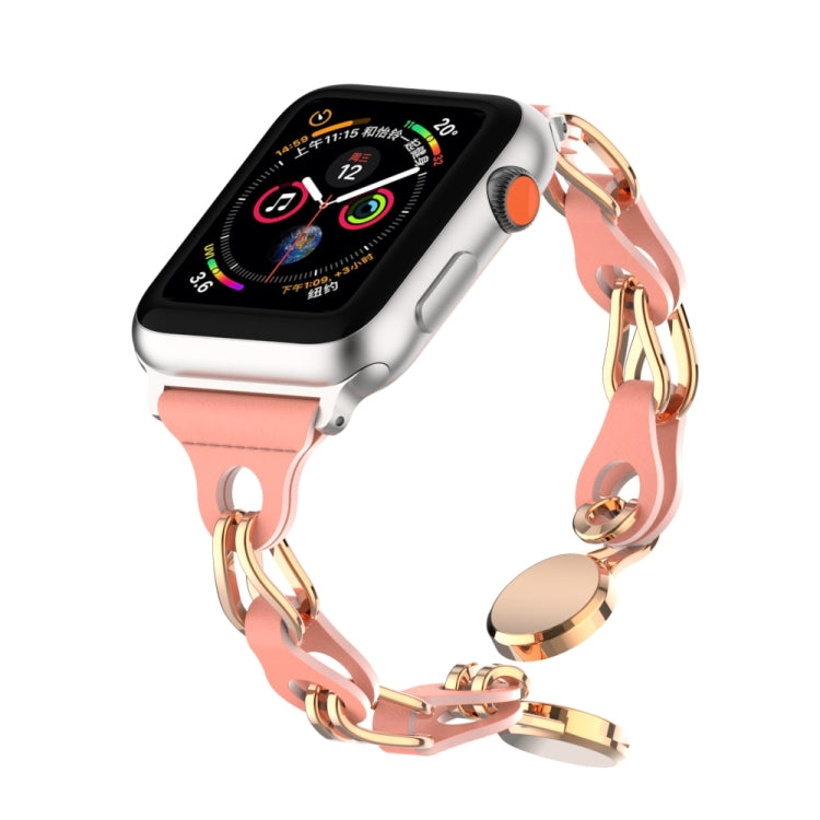 For Apple Watch 38mm Hollow Leather Chain Magnetic Buckle Watch Band(Red)