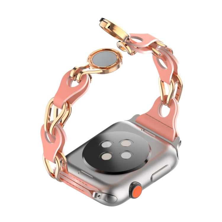 For Apple Watch 38mm Hollow Leather Chain Magnetic Buckle Watch Band(Red)