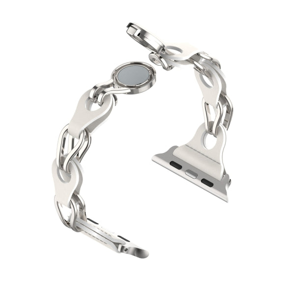 For Apple Watch 2 42mm Hollow Leather Chain Magnetic Buckle Watch Band(White)