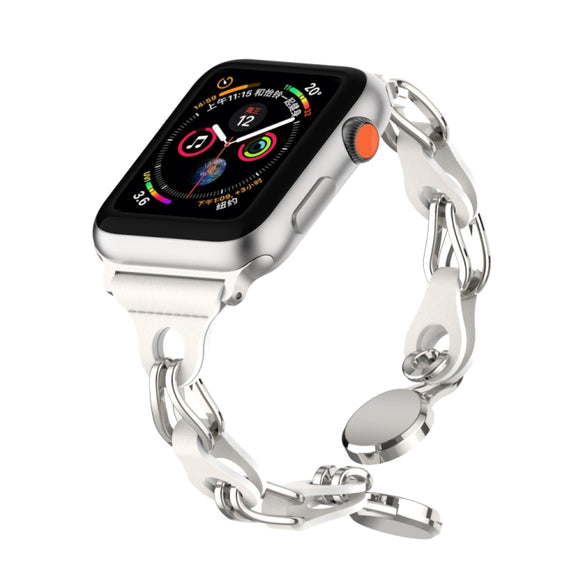 For Apple Watch 2 42mm Hollow Leather Chain Magnetic Buckle Watch Band(White)