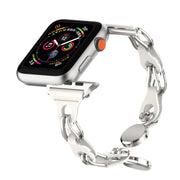 For Apple Watch 2 42mm Hollow Leather Chain Magnetic Buckle Watch Band(White)