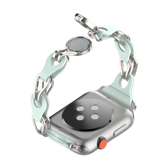 For Apple Watch 3 38mm Hollow Leather Chain Magnetic Buckle Watch Band(Blue)