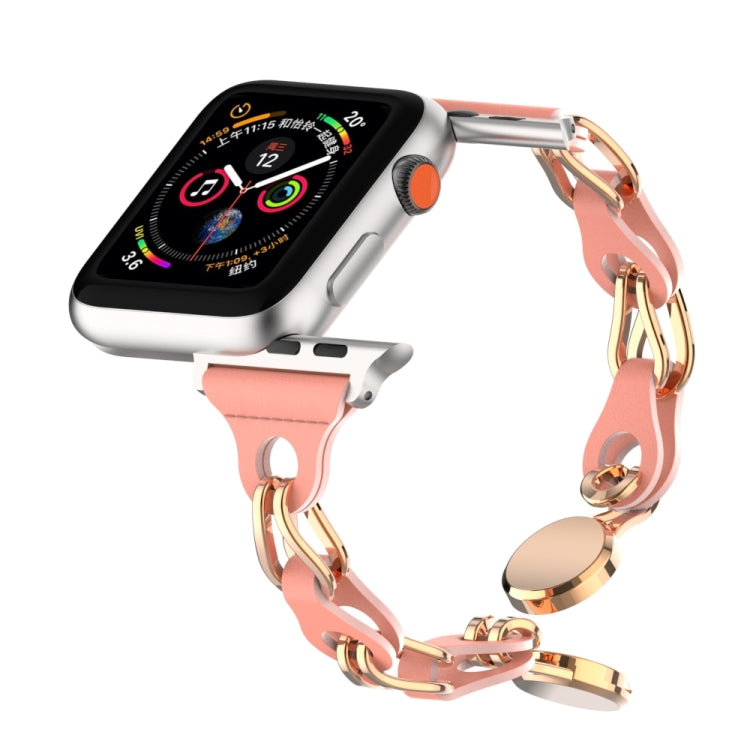 For Apple Watch 5 44mm Hollow Leather Chain Magnetic Buckle Watch Band(Red)