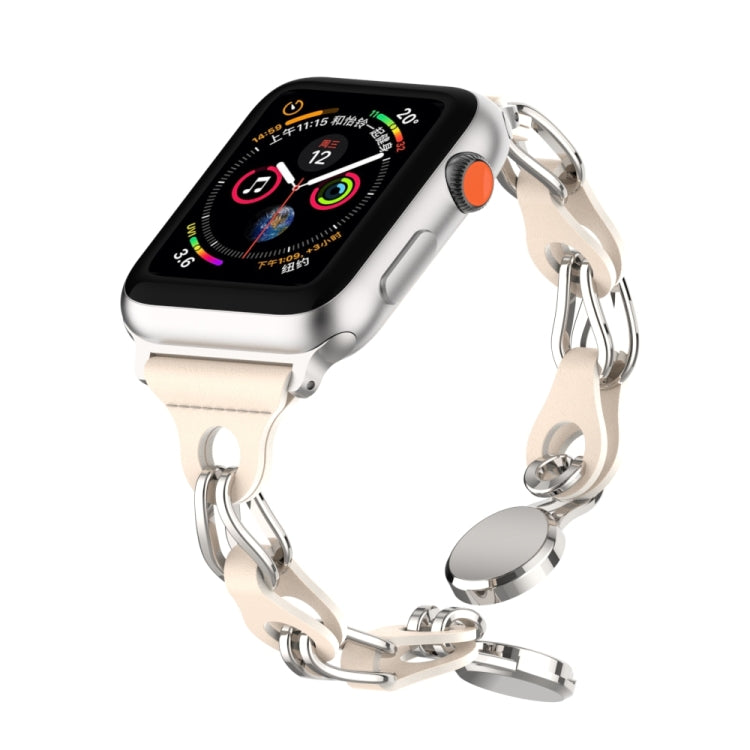 For Apple Watch 5 40mm Hollow Leather Chain Magnetic Buckle Watch Band(Starlight Color)