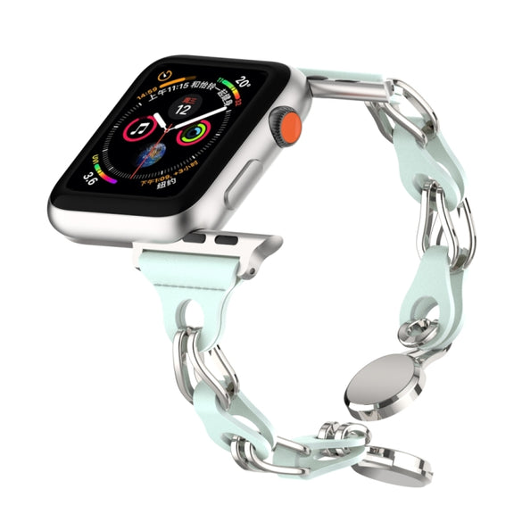 For Apple Watch SE 44mm Hollow Leather Chain Magnetic Buckle Watch Band(Blue)