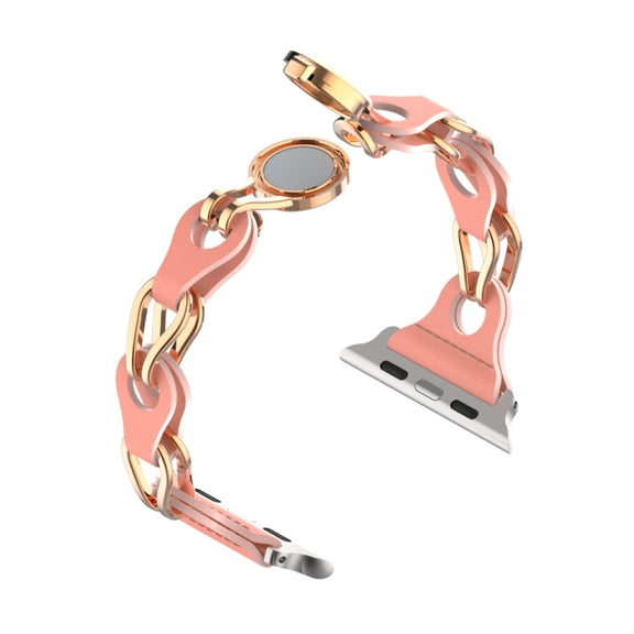 For Apple Watch SE 40mm Hollow Leather Chain Magnetic Buckle Watch Band(Red)