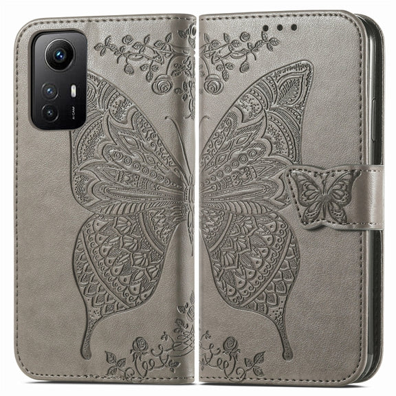 For Xiaomi Redmi Note 12S Butterfly Love Flower Embossed Leather Phone Case(Gray)