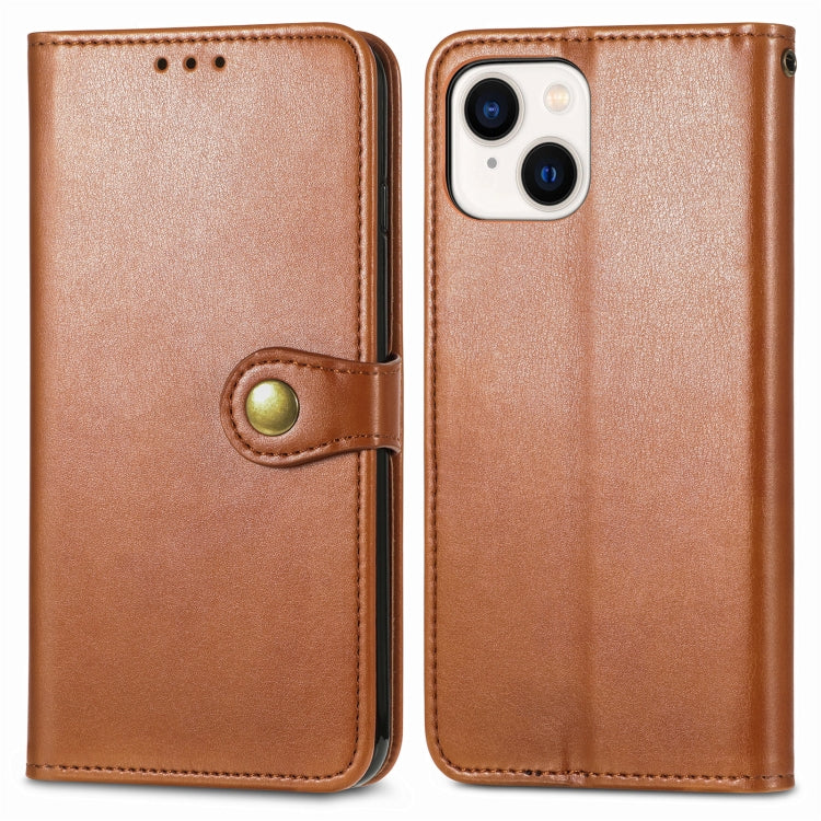 For iPhone 15 Retro Solid Color Buckle Leather Phone Case(Brown)