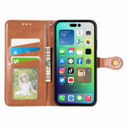 For iPhone 15 Retro Solid Color Buckle Leather Phone Case(Brown)